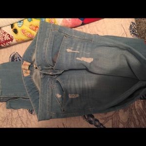 Jeans - light blue, distressed, ankle zippers